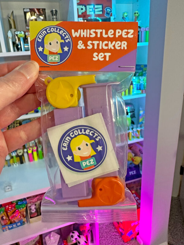 Coach Whistle PEZ Sticker Set With 2 PEZ & 2 Stickers - Yellow, Orange, & Purple