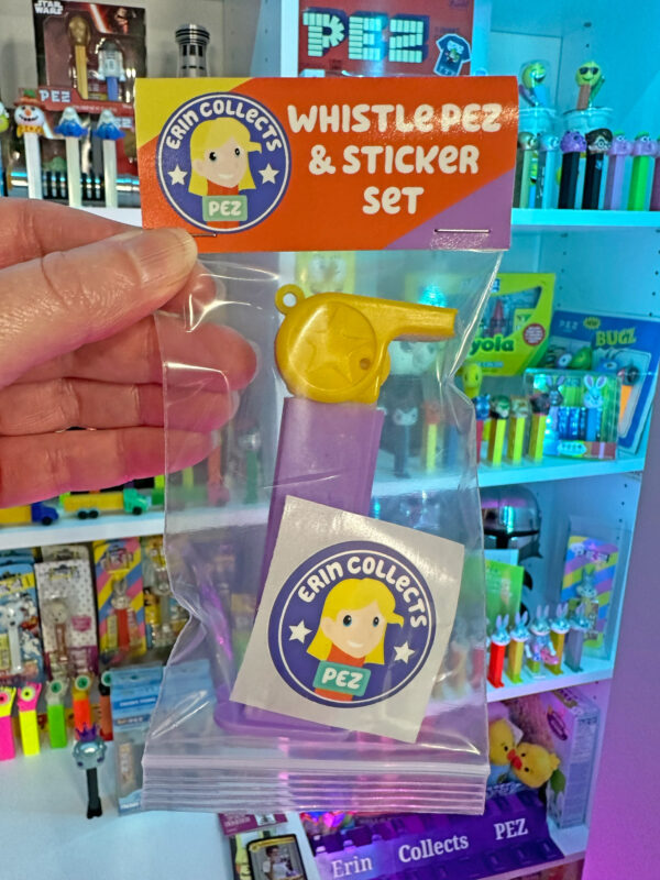 Coach Whistle PEZ Sticker Set With 1 PEZ & 1 Sticker - Purple, Yellow, & Orange