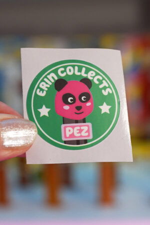pink panda erin collects pez circle sticker