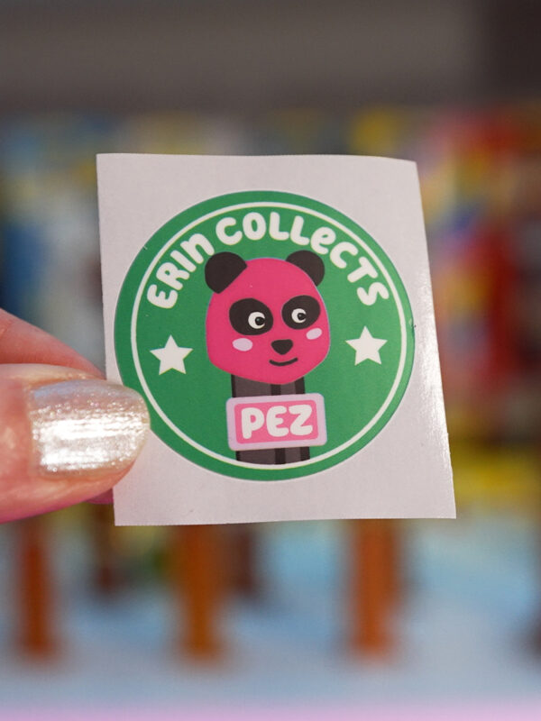 pink panda erin collects pez circle sticker